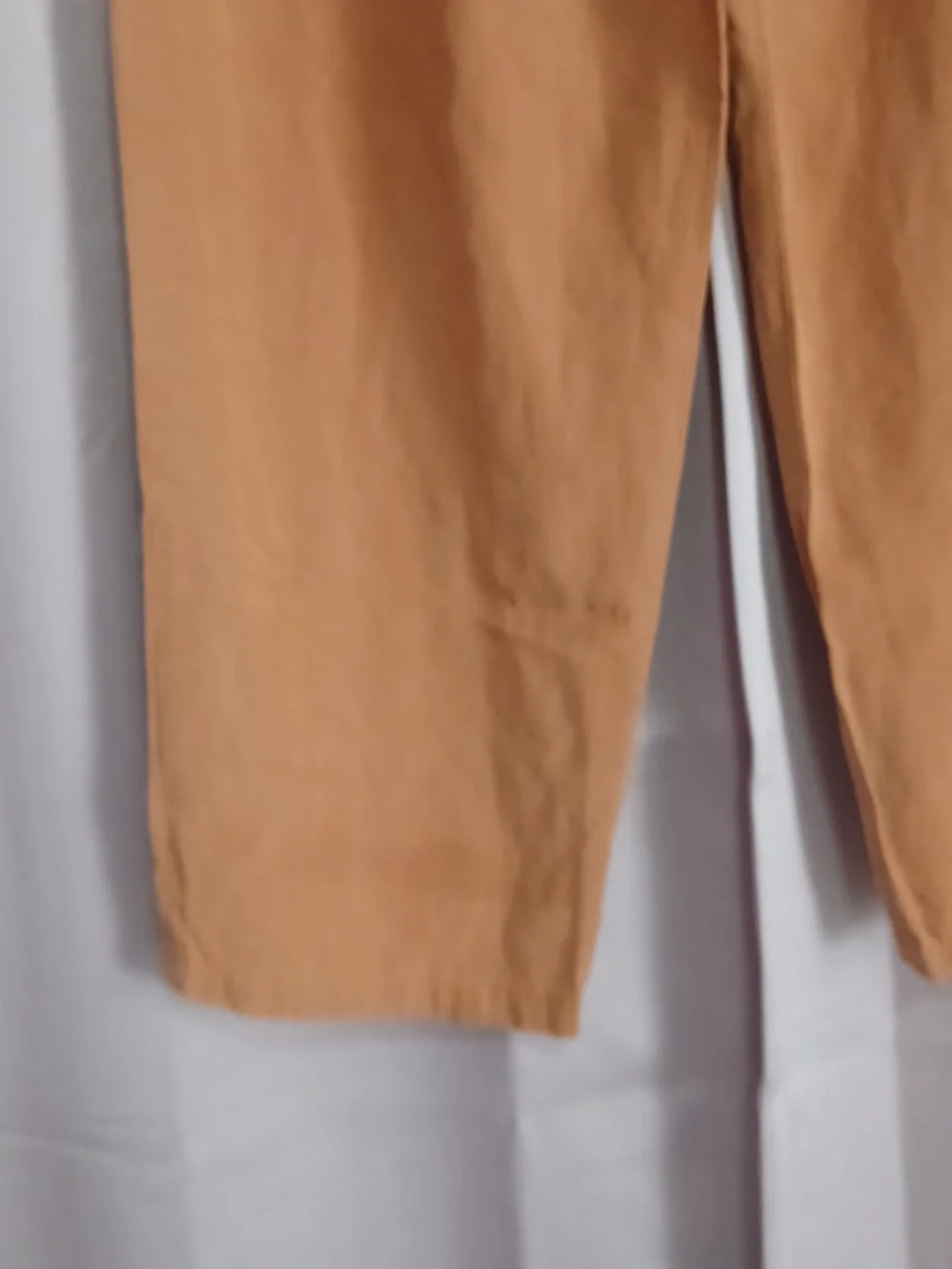 Zara Linen Blend Camel High-Waisted Pleated Front Tapered Trousers Women's M